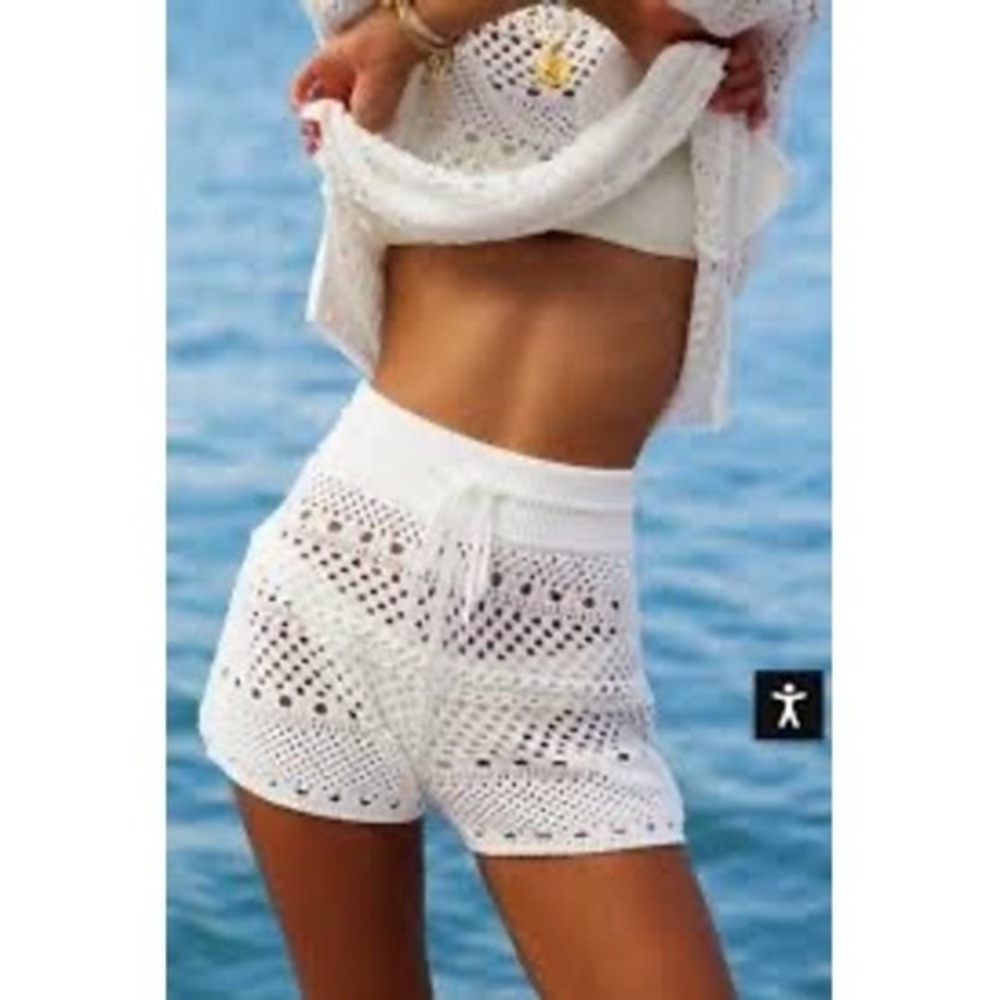 Solid & Striped‎ $198 Chunky Charlie White Crochet Knit Shorts Drawstring Large